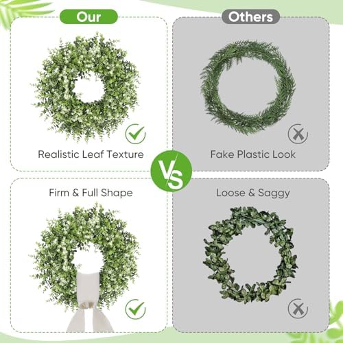 26 inch faux boxwood wreath for front door showing dimensions