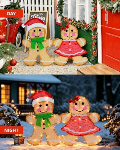 2-piece lighted 2d gingerbread man christmas decorations outdoor showing dimensions