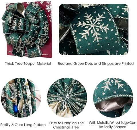 Christmas Tree Topper Bow,48''x 13'' Large Velvet Christmas Wreath Bows Xmas Ornaments with Long Streamer Wired Edge Ribbon for Christmas Decoration (Green)