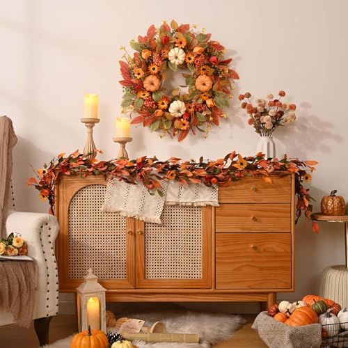 waipfaru 26" fall wreaths for front door outside, view 9
