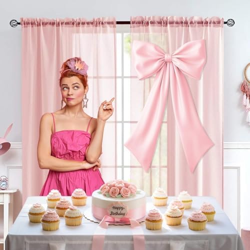 Pink Bow Decor 2 Pack,Large & Small Pink Coquette Room Backdrop Wall Decor for Valentine's Day Bachelorette Bridal Shower Wedding Birthday Christmas Decorations