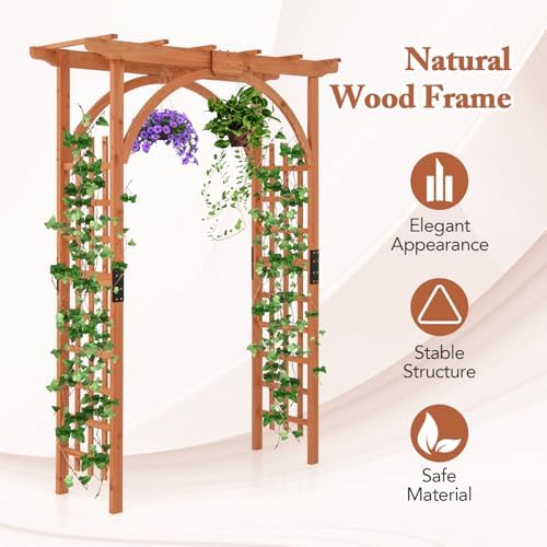 happygrill 84" wood garden arbor, outdoor archway pergola showing dimensions