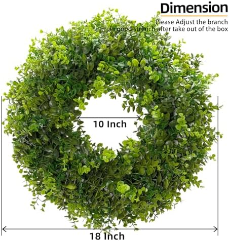 hiptree 18 inch boxwood wreath for front door,greenery, close-up detail
