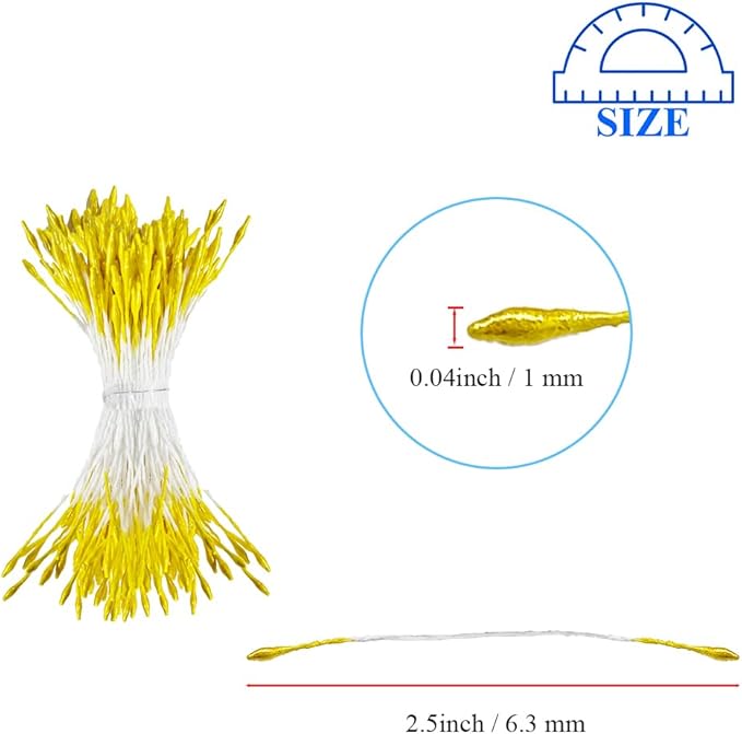 HAHIYO 1000Pcs 1mm Yellow Pearl Double Head Flower Pistil for Flower Making Scrapbook Decoration Mini Handmade Artificial Pistil Pearlized Floral Stamen Pollen