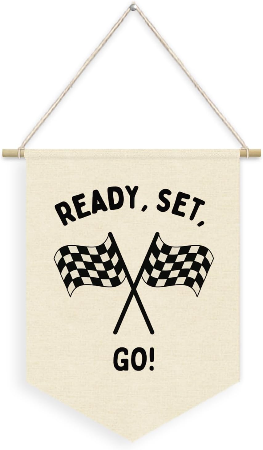 Race Car Room Decor for Boys Pennant Banner,Car Room Decor | Ready Set Go Racing Flags Banner Wall Hanging Decor for Car Bedroom,Boys Room,Playroom,Nursery,Birthday Party Decorations