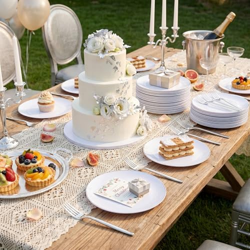rubtlamp 100pcs plastic dessert plates 7.5inch,100pcs disposable silver on a desk or shelf