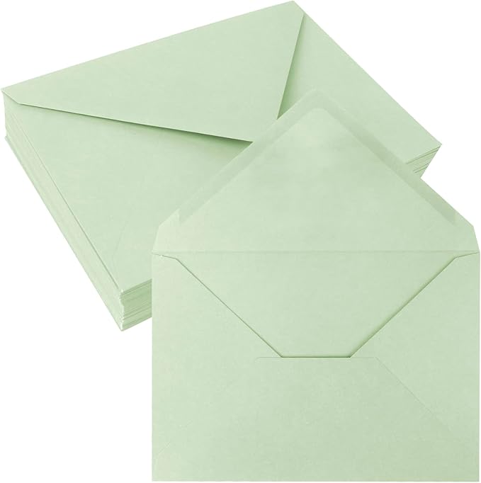 50 Pack 4x6 Envelopes Letter Size, Green A4 Envelopes Self Seal for Wedding Invitation, Envelope 4.3x6.3 for Greeting Cards, Photos, Baby Shower, Graduation, Thank You Cards, Announcements