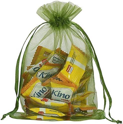 HRX Package 100pcs Organza Drawstring Bags Olive Green, 4 x 6 inch Candy Mesh Gift Bags Jewelry Pouches Small Christmas Sachet