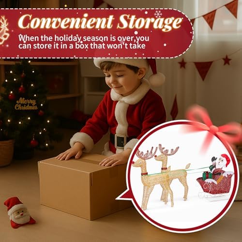 vingli 6ft lighted christmas reindeer and sleigh outdoor, front angle view