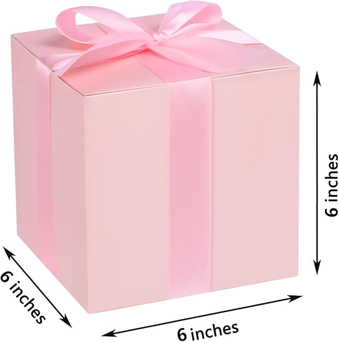 COTOPHER Small Gift Boxes 25 Pack 6x6x6 inches Pink Gift Boxes with Lids for Gifts, Crafting, Wedding Party Favor, Cupcake Boxes, Candy, Bridesmaids Proposal Box with Ribbons and Stickers