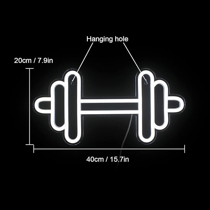Lucunstar Gym Neon Sign,Barbell Dumbbell Shaped Neon signs White Neon Lights Sign Gym Wall Stickers for Fitness Club Decor LED Neon Sign for Teen Girls Teen Sports Room Game Room Decor