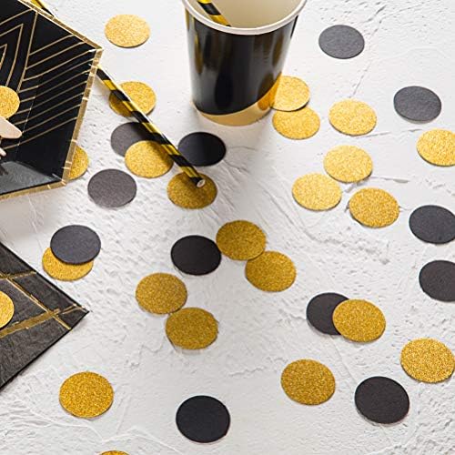 MOWO Gold Glitter and Black Confetti Circle Table Decoration, 1.2", 200pc | birthday graduation wedding retirement baby shower new year valentines day party decoration