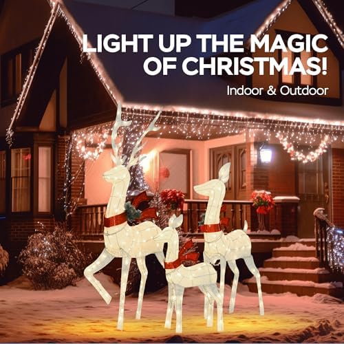 outdoor lighted deer family decor 3-piece set on a desk or shelf