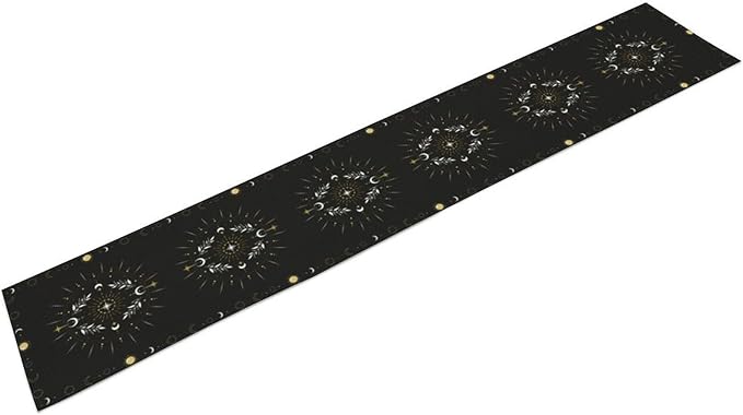 Sun Moon Table Runner, Magical Leaves Mysterious Western Traditional Elements Black White Table Runner for Party Living Room Home Kitchen Dinner Table Runner 13x120 Inch