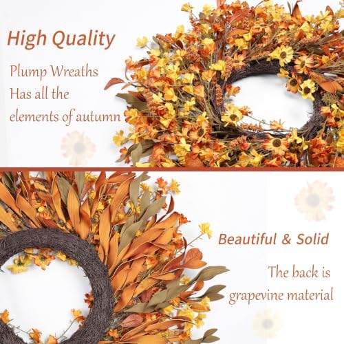 ghrdopy 24 inch fall wreath front door, artificial, close-up detail