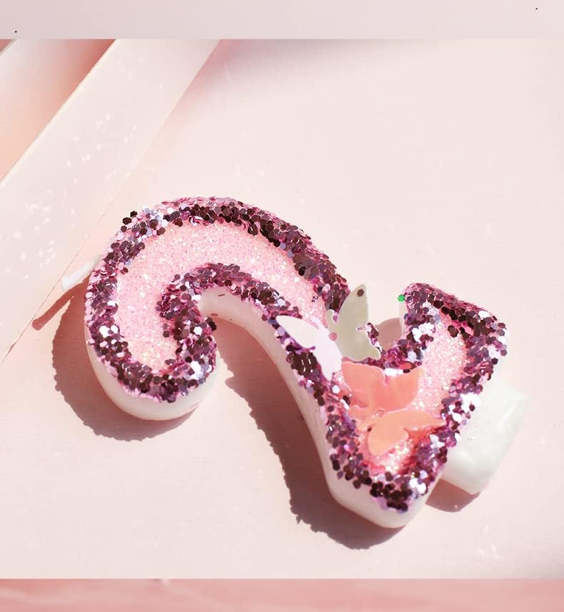 Birthday Candles Number 2,Pink Glitter Happy Birthday Cake Candles Handmade Sequin Numeral Candle