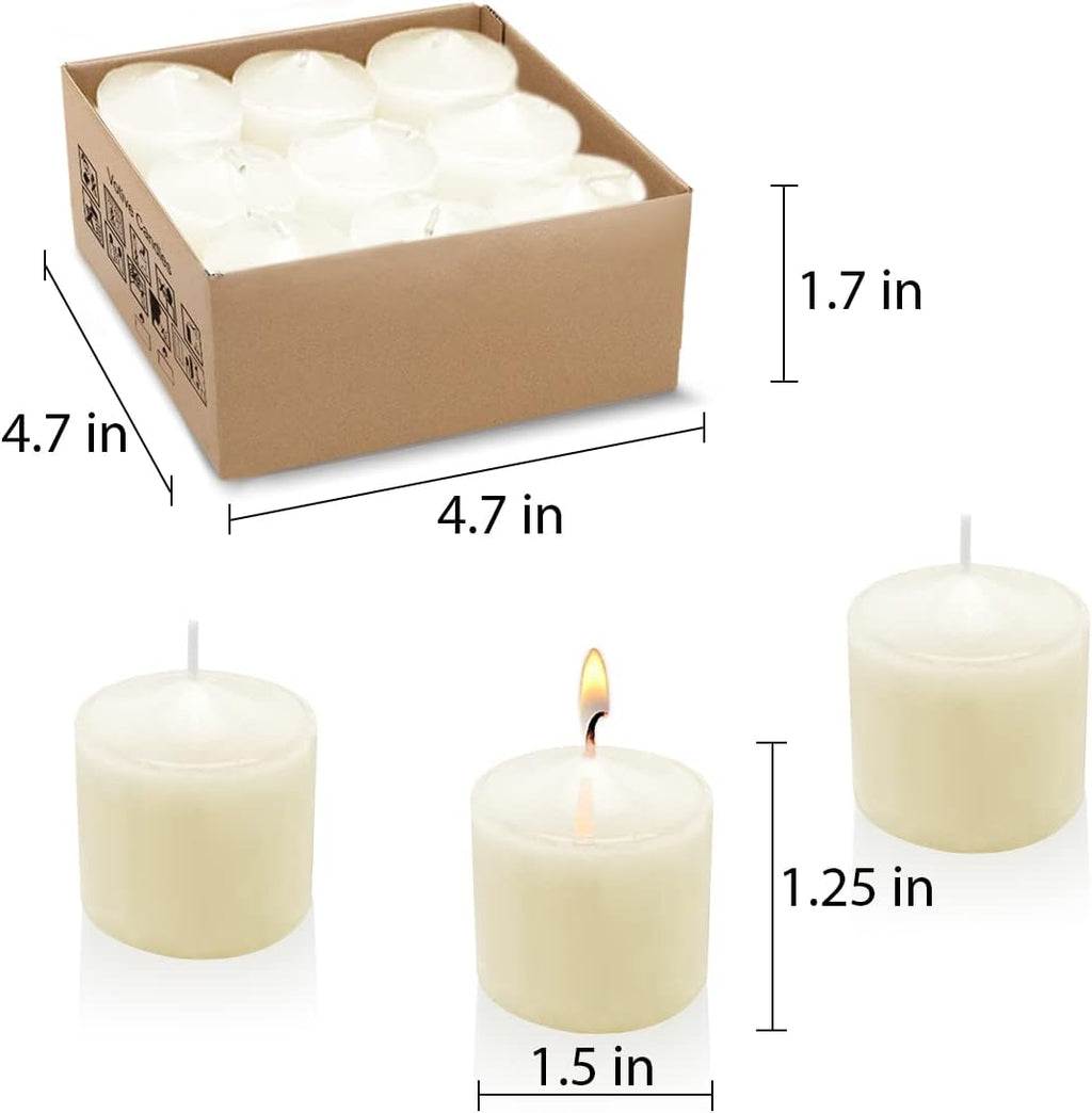8 Hours Ivory Votive Candles, 9 Packs Unscented Small Wax Candles for Weddings Holiday Party Spa Home, 1.5" D x 1.25" H