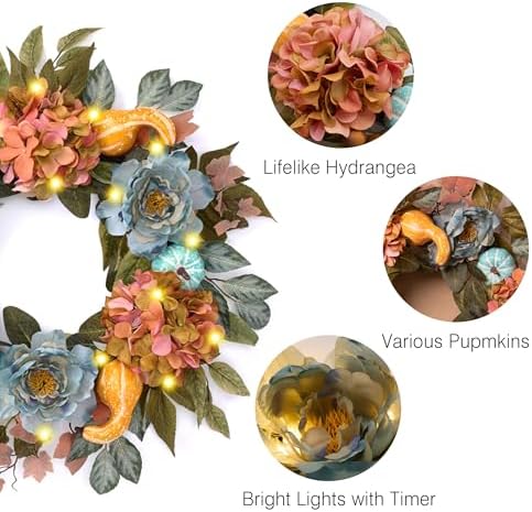 decorbyhannah 24'' fall wreath for front door with, side view
