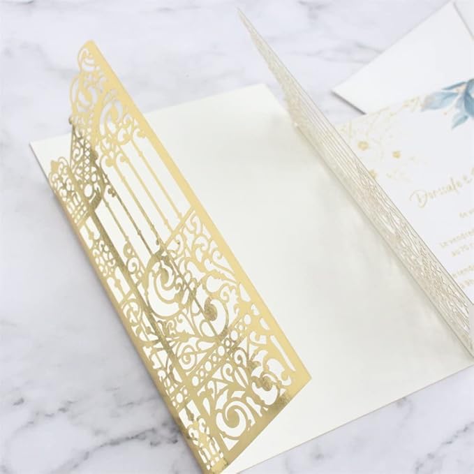 MillaSaw Metallic Gold Gate Invitation for Wedding Marriage Quinceanera Mermaid Anniversary 25 Sets (metallic gold, 4.9"x7.1")