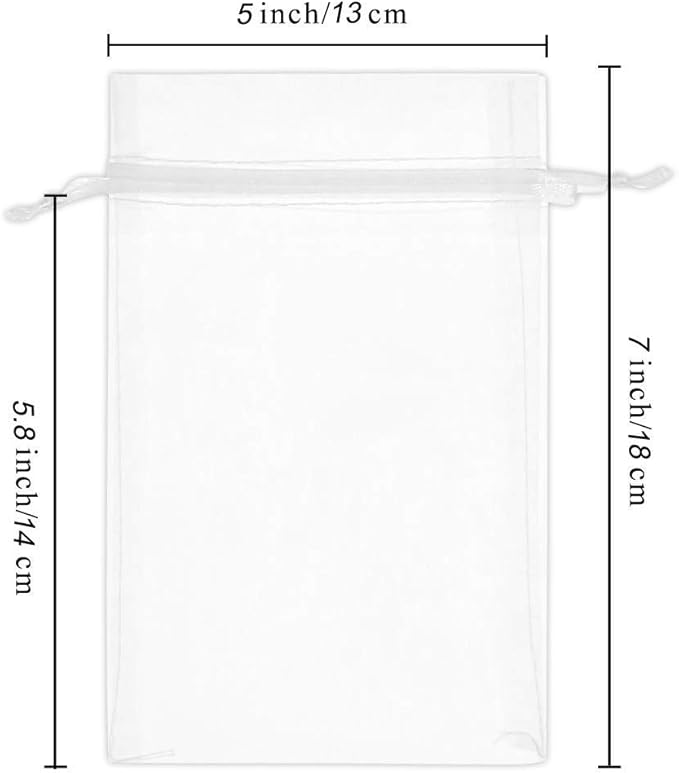 Wudygirl 100pcs 5X7 Inches White Organza Bags Christmas Drawstring Pouches Party Wedding Favor Bags Goodie bags(White 5x7)