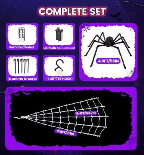 halloween giant spider web decoration with glow-in-the-dark spider on a desk or shelf