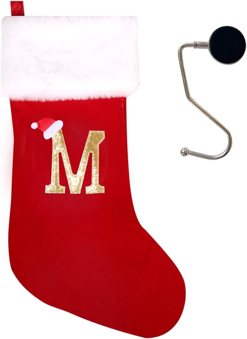 20 Inches Monogrammed Christmas Stockings with Letters,Super Soft Christmas Stockings Large Monogram Stockings Red Letter Stockings for Christmas Holiday Xmas Gift…