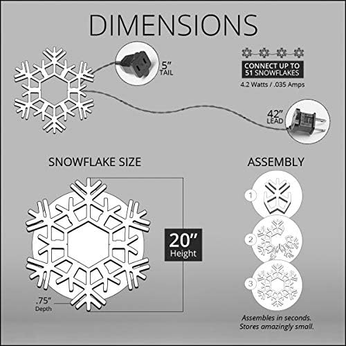 kringle traditions 20" cool white twinkle led snowflake, side view