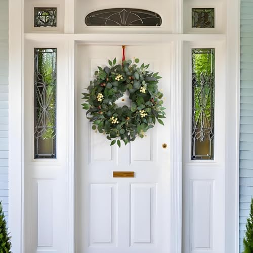 22-24" eucalyptus wreaths for front door,spring summer fall shown in use