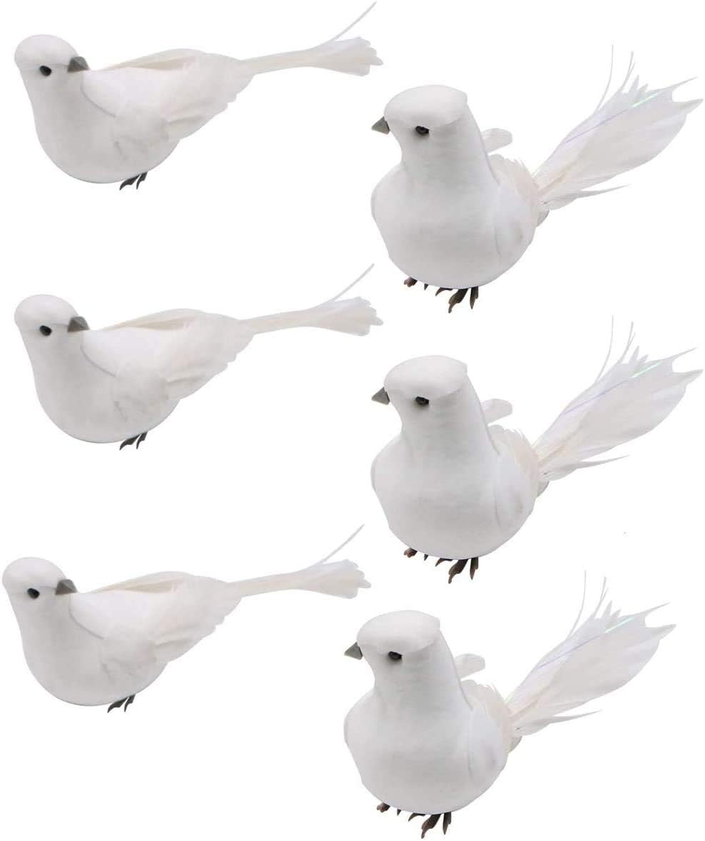 UWIOFF Artificial Birds, 12 Pcs Artificial White Doves Simulation Foam White Feathered Artificial Birds Doves Clip On Ornament for Christmas Tree Decorations, Wedding, Wreaths & Crafts
