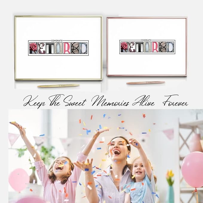 Framed Rose Gold Retirement Decorations Guest Book 12"x16" for Women - Happy Retirement Party Decorations - including Rose Gold Pen & Acrylic Glass - Unique Retired Gift