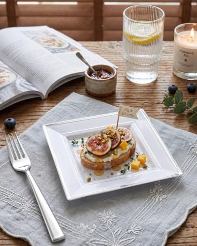 bucla 100pcs white and silver square plastic plates shown in use
