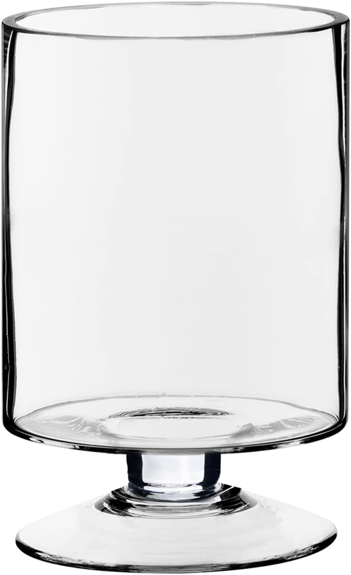 CYS EXCEL Glass Hurricane Pillar Candle Holder (H:8" W:4.75") | Multiple Size Choices Short Stem Candle Centerpieces | Stemmed Glass Cylinder Candle Vase