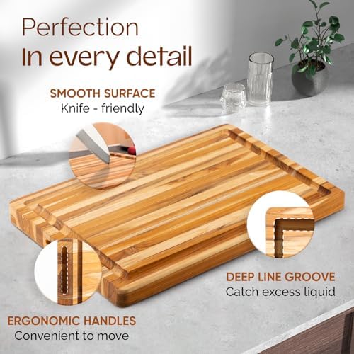 yes4all durable teak cutting boards for kitchen, [20''l shown in use