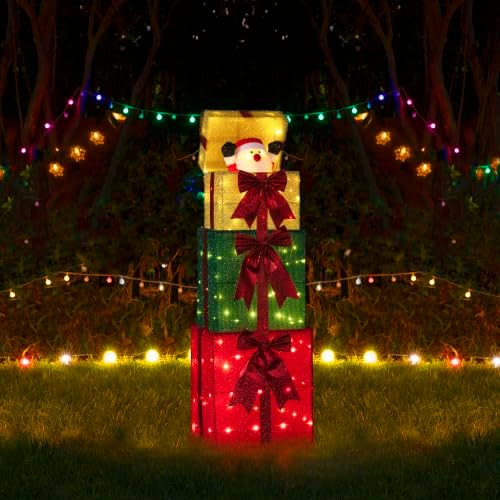 glitzhome lighted outdoor christmas decor, 40" animated stacked, side view