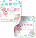 Custom & Personalized FLAMAZING Flamingo Happy Birthday Gift Tag Sticker Labels, 24 2.5" Square Stickers by Amanda Creation