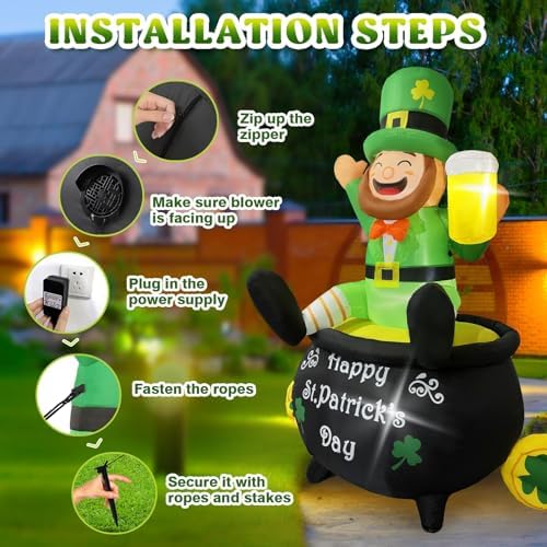 6ft st patrick's day inflatables with led lights, package contents