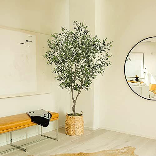 7ft artificial olive tree potted plant, side view