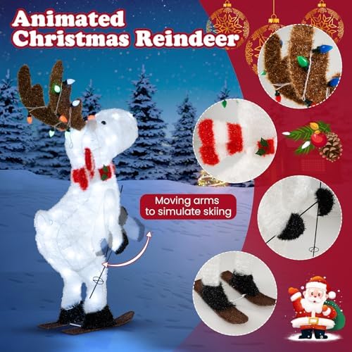 tangkula 44” christmas lighted animated skiing reindeer decorations, front angle view