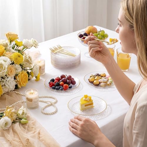 rubtlamp 200 pcs clear gold dessert plates with on a desk or shelf