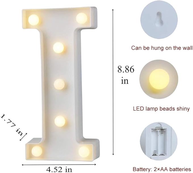 MUMUXI Marquee Light Up Letters | Large Light Up Numbers | Battery Powered and Bright with Every Letter of The Alphabet | for Wedding, Birthday, Party, Celebration, Christmas or Home Decoration (I)