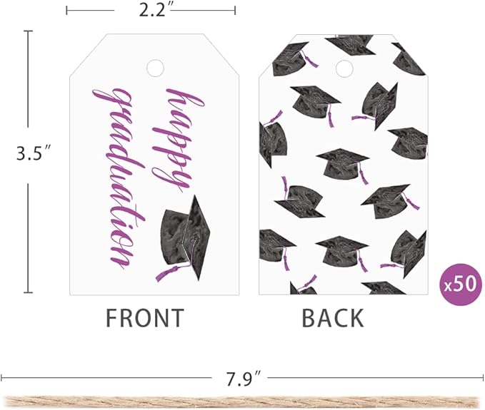 50 Pcs Graduation Gift Tags, Congrats Grad Party Favors Gift Tags for High School or Happy College Graduation Party Decoration Supplies (Purple, 2.2 * 3.5)