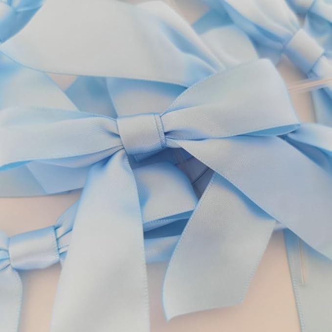 50pcs 3-1/2" Sky Blue Satin Ribbon Bows with Twist Ties Mini Ribbon Bows for Baby Shower Decoration Gift Packing&Wrapping Accessoried(Lt.Blue)