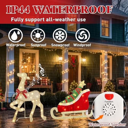 eambrite christmas decorations outdoor, 42 inch christmas reindeer showing dimensions