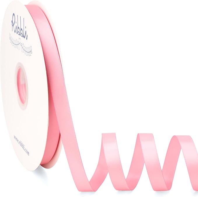 Ribbli Pink Satin Ribbon Double Faced Satin 1/2 Inch x Continuous 100 Yards-Pink Ribbon for Gift Wrapping Crafts Wedding Decoration Bows Bouquet Floral Arrangement