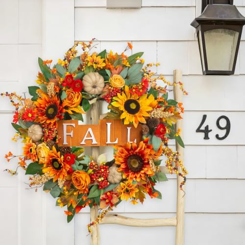 24 inch fall wreaths for front door autumn showing dimensions