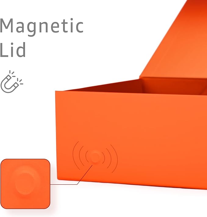 LIFELUM Orange Gift Boxes, 13.85 x 8.35 x 4.45 inch 2 Pack Gift Boxes with Lids Contains Card, Ribbon, Shredded Paper Filler for Holidays,Thanksgiving,Birthdays, Bridal Gifts,Weddings