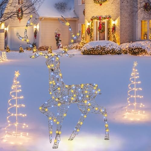 tangkula 4.6 ft christmas 3d lighted reindeer, pre-lit, side view