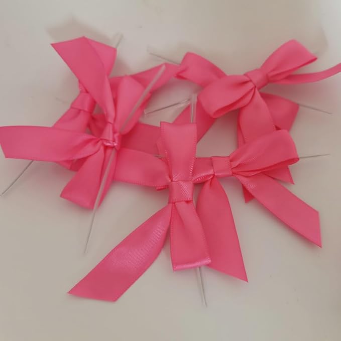50pcs 2-1/2" Hot Pink Satin Ribbon Bows with Twist Tie Bows for Christmas Gift Packing&Wrapping (Hot.Pink)