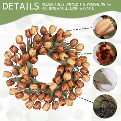 24" tulip fall wreath for front door real, side view
