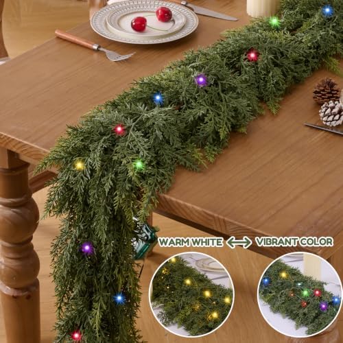 9ft 1pcs christmas cedar garland with lights realistic, side view